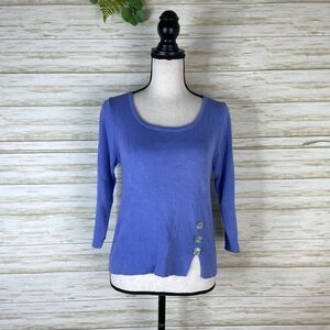 Irresistibles Wearable Art Periwinkle Ribbed Thick Cotton 3/4 Sleeve Top